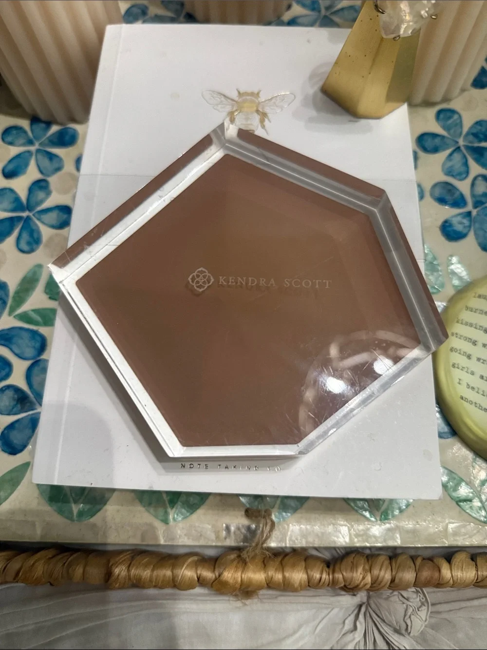 Kendra Scott Rose Gold Color Geometric Faceted Ring Dish Clear Acrylic Base
